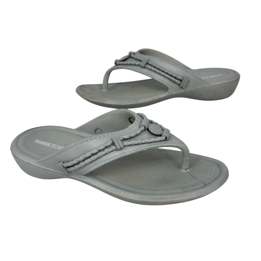 Minnetonka Silverthorne Prism Thong Sandals Size 7 Gray EVA Comfort Toe Post